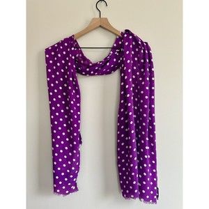 Women's Fun Purple w/ White Polka Dot Rectangle Scarf Fringe